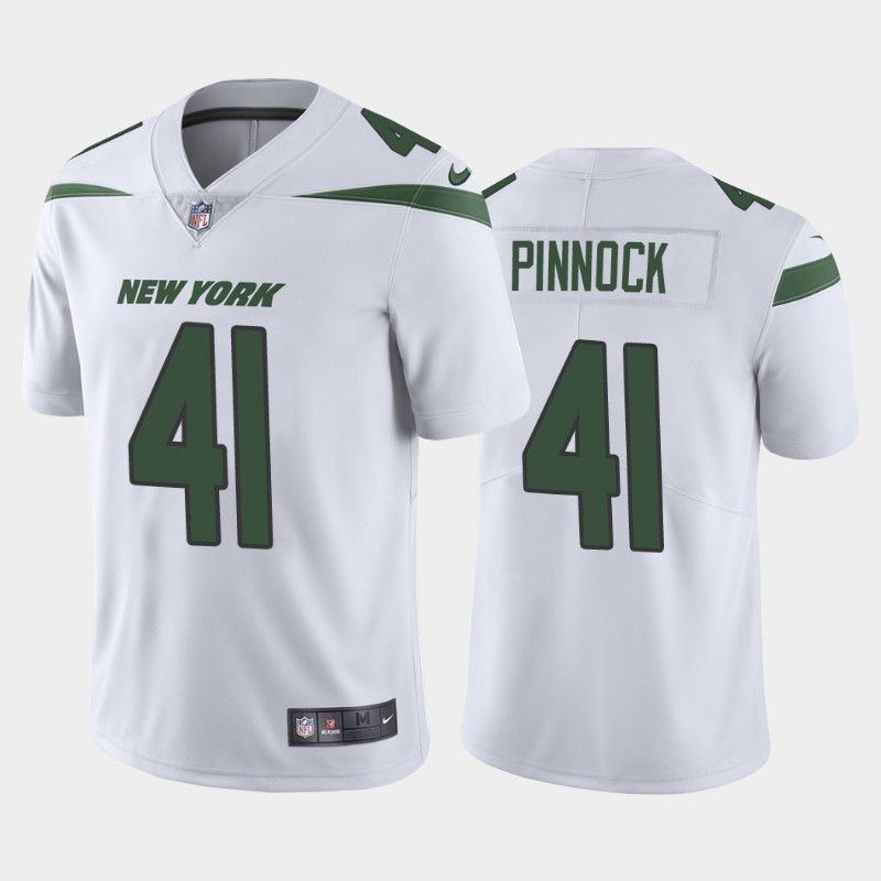 Men New York Jets #41 Jason Pinnock Nike White Vapor Limited NFL Jersey